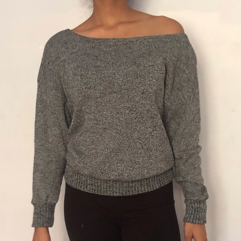 Black and white knit off the shoulder top